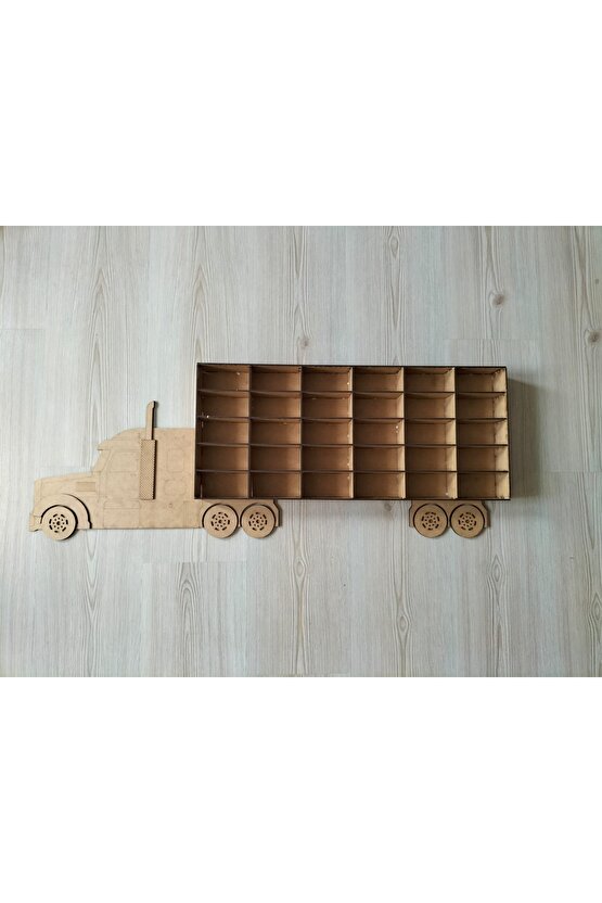 87x32 Ham Mdf Çocuk Odası Ahşap Kamyon Araba Rafı 30 Arabalık
