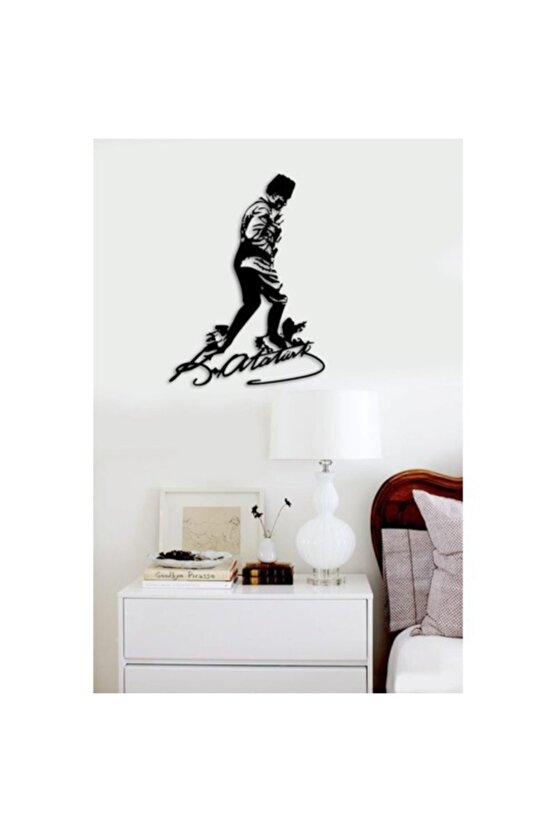 Atatürk Imzalı Atatürk Silüet Lazer Kesim Ahşap Tablo 50*80