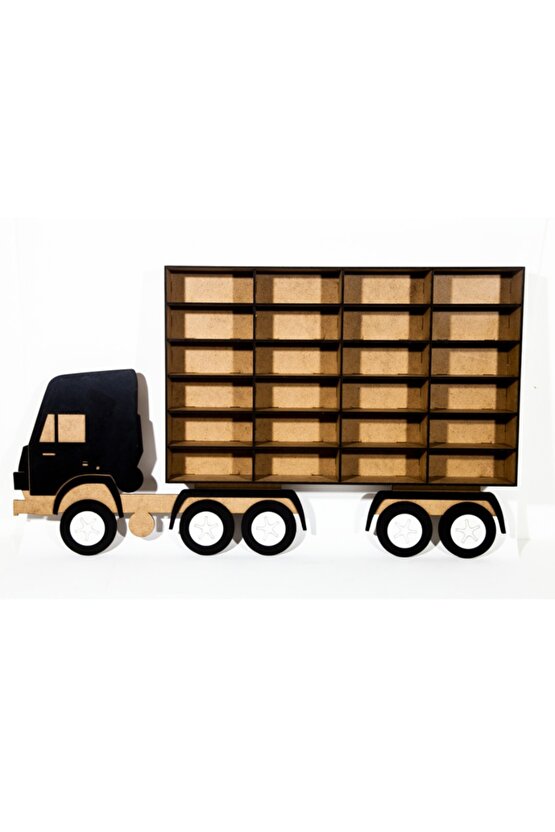 3 Vagonlu Çocuk Odası Oyuncak Araba Rafı 64 Araç Kapasiteli Kamyon Tır 140x32 Cm