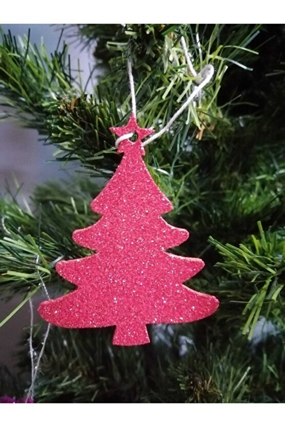 Simli Eva 2mm Yılbaşı Ağaç Süsü Çam Figürlü 6 Lı