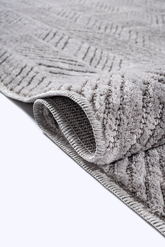 Yalın Modern Dokuma Halı Kaymaz Tabanlı Yıkanabilir Salon ve Oturma Odası Halısı 5577 Gri