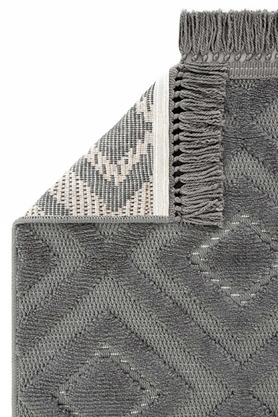 Dizayn Kaymaz Taban Koridor Halısı Kesme Yolluk Mutfak Halısı Modern Salon Halısı 1089 ANTRASİT