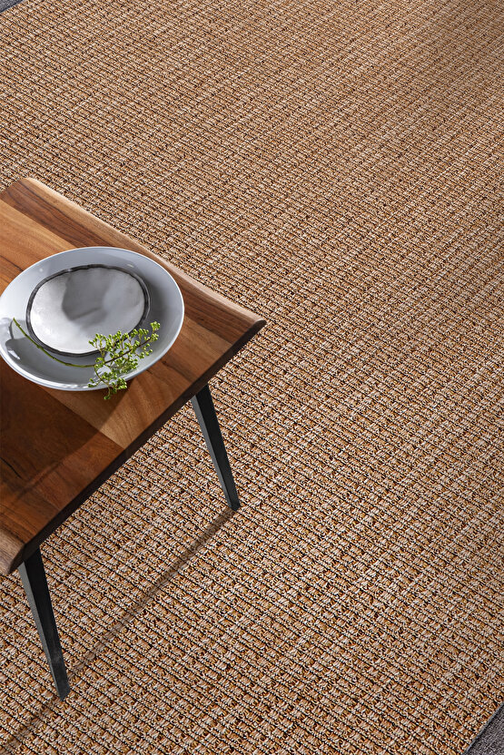 0465-Gri Kumaş Bordür Sisal Jut Halı Kilim Hav Toz Vermez Kolay Temizlenen Hasır Kilim