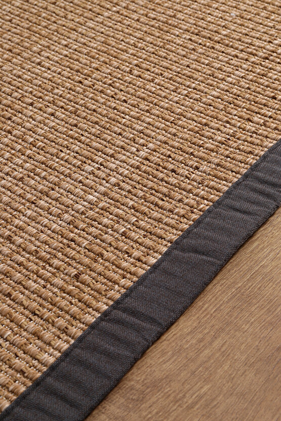 0465-Antrasit Kumaş Bordür Sisal Jut Halı Kilim Hav Toz Vermez Kolay Temizlenen Hasır Kilim