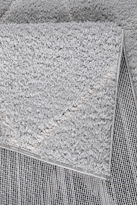 B109 Gri Kolay Kullanım Hav Toz Vermez Yumuşak Dokulu Uzun Tüylü Modern Shaggy Halı