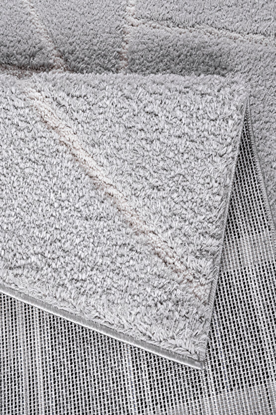 B109 Gri Kolay Kullanım Hav Toz Vermez Yumuşak Dokulu Uzun Tüylü Modern Shaggy Halı