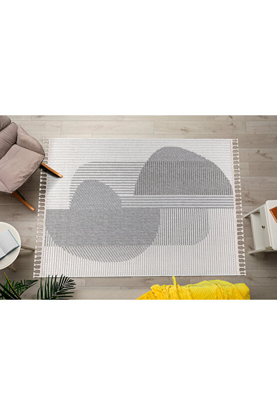 Mumbai 321 Gri - Beyaz Yumuşak Dokulu Halı Kilim Salon Mutfak Koridor  Yolluk Dokuma Makine Halısı