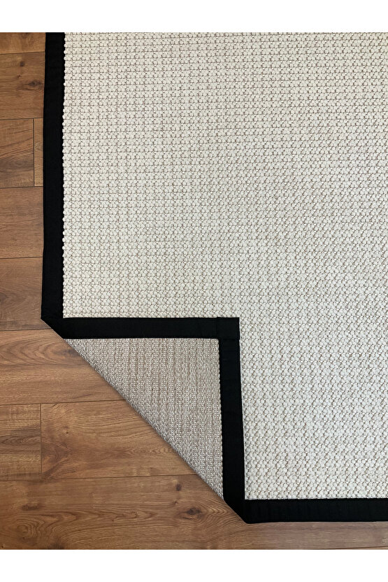 Kumaş Bordür Beyaz Bukle Siyah Bordür  Halı Salon Koridor Mutfak Çocuk Odası Halısı  Kilim S256