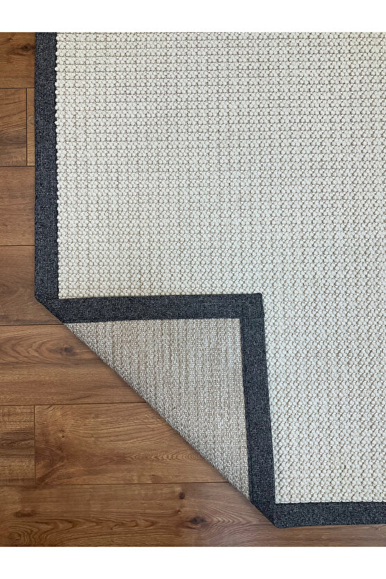 Kumaş Bordür Beyaz Bukle Gri Bordür  Halı Salon Koridor Mutfak Çocuk Odası Halısı  Kilim S259
