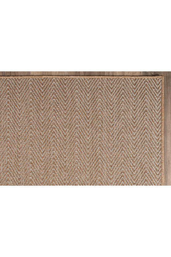 Srz-0408 Beyaz Kahve Balık Sırtı Jüt Tabanlı Hasır Dokuma Örme Bohem Antialerjik Halı Kilim