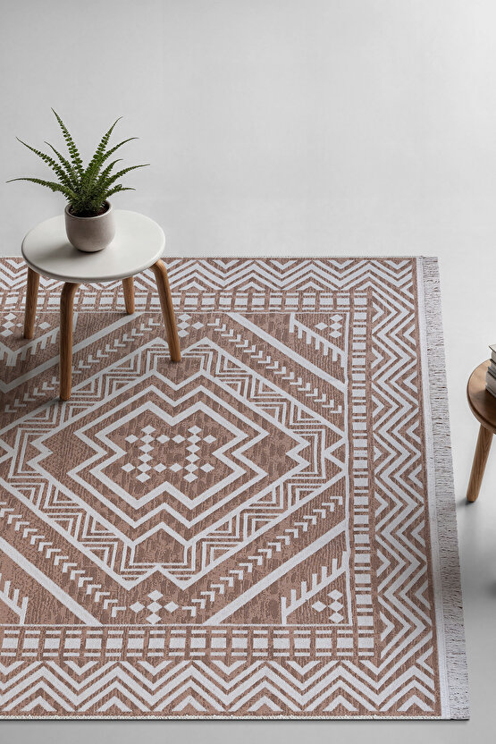 Bohem Touch Serisi Çift Taraflı Dokuma Pamuklu Kilim 1701 Bej