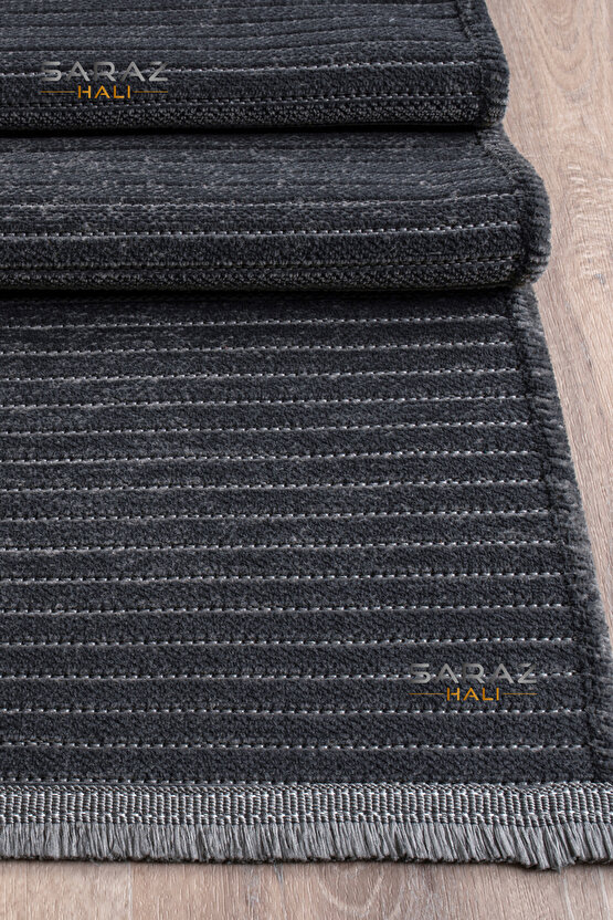 Dizayn Şönil Dokuma Kayma Yapmaz Makinede Yıkanabilir Leke Tutmaz Kesme Bohem Kilim Antrasit