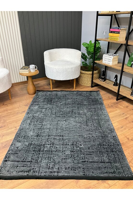 Şönil Dokuma Kayma Yapmaz Makinede Yıkanabilir Leke Tutmaz Kesme Bohem Kilim Antrasit 2