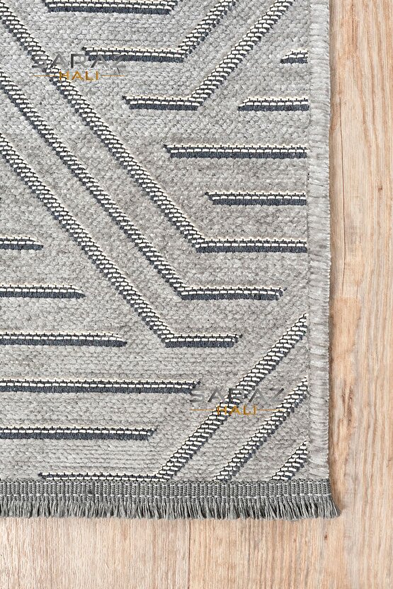 Ada Kilim Modern Salon Mutfak Koridor Kesme Yolluk Dokuma Makine Halısı zigzag krem