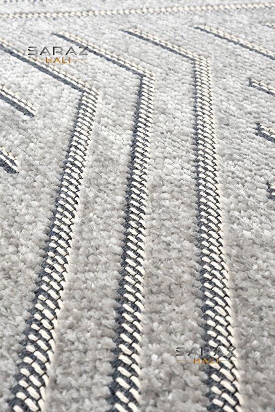 Ada Kilim Modern Salon Mutfak Koridor Kesme Yolluk Dokuma Makine Halısı zigzag krem