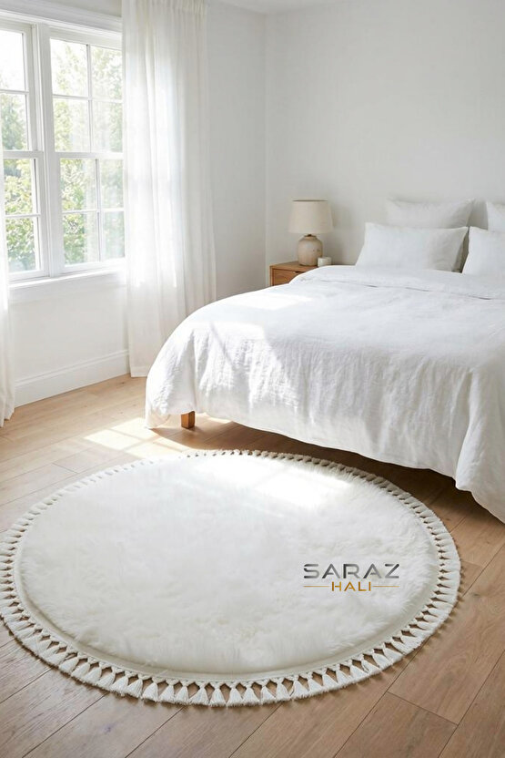 Yuvarlak Comfort Puffy Ponpon Saçaklı Yıkanabilir