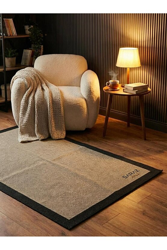SİSAL Bordürlü Jut Hasır Halı Kahve Siyah 9716