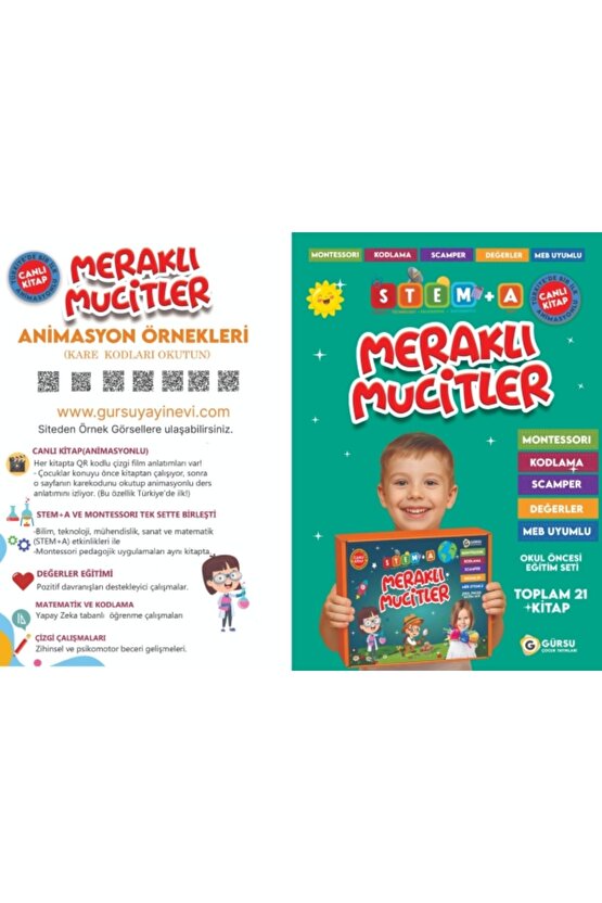 MERAKLI MUCİTLER-ANASINIFI-48 AY- Okul Öncesi ve Değerler Eğitim Akıl Küpü Seti 12 Kitap-GÜRSU ÇOCUK