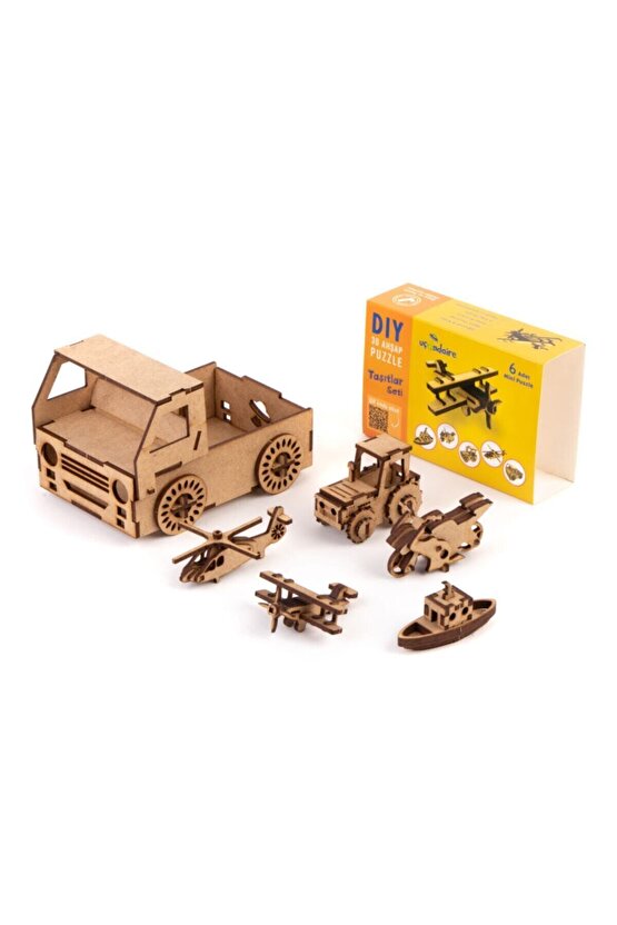 - Ahşap Taşıtlar Seti  Doğal Ve Eğitici Kendin Yap Maket Oyuncak Taşıtlar Seti