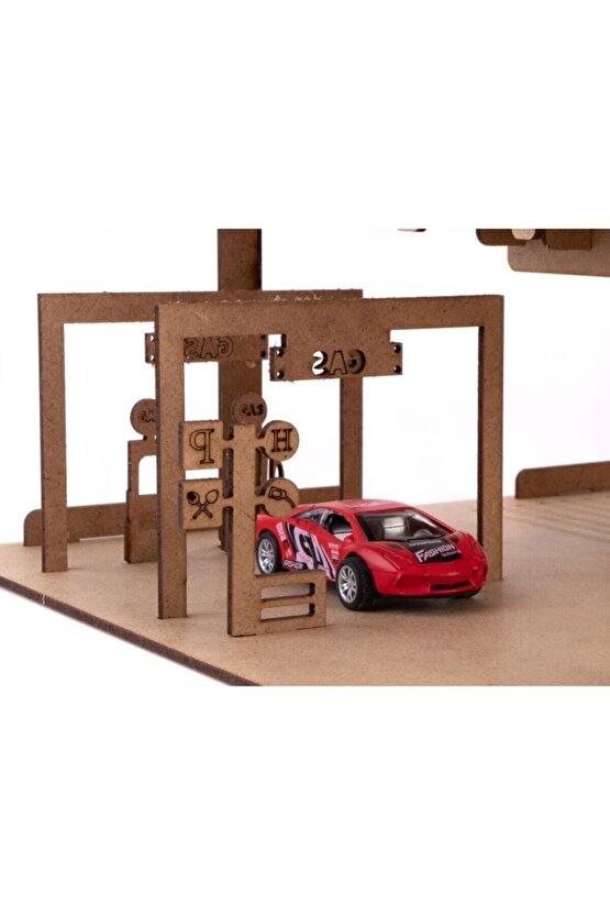 Doğal Ahşap Boyanabilir Asansörlü 3 Katlı Araç Otoparkı 66 Parça Ahşap Yapboz Hobi Oyuncak