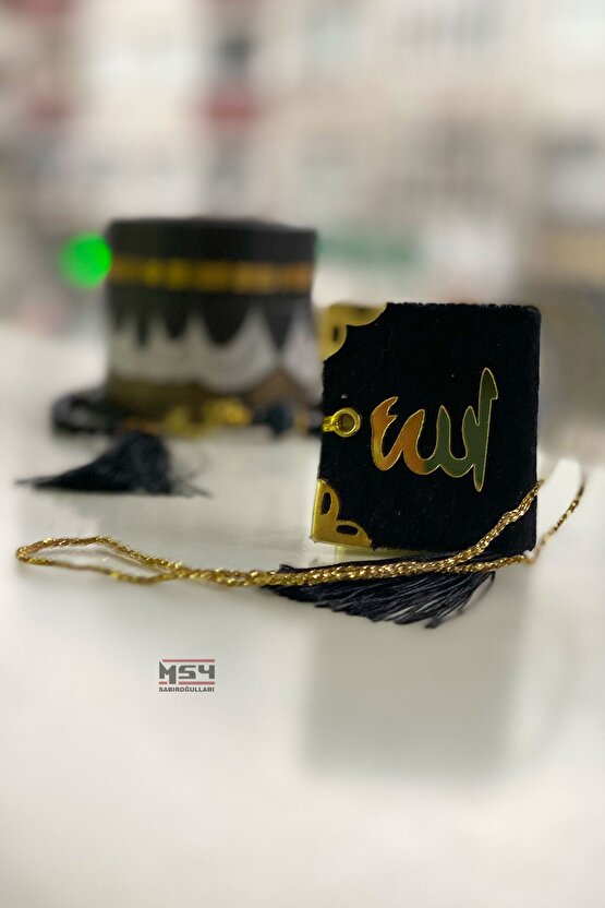 10 Adet Kabe Desenli Siyah Mini Kutu Tesbih Seti Hediyelik