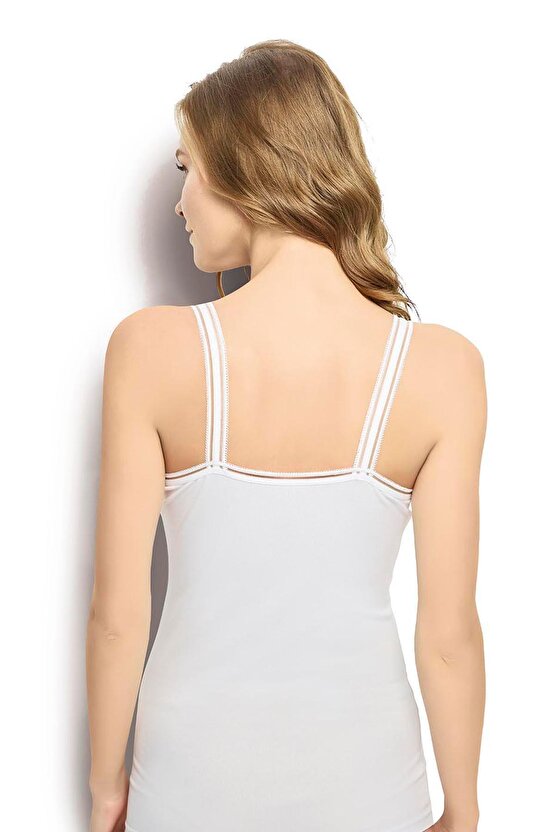 553 Daria Kadın Pamuklu Likralı V Yaka İp Askılı Yumuşak Atlet