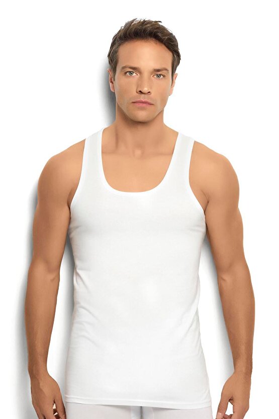 106 1 Adet Erkek Pamuklu Arkası Çapraz Rambo Beyaz Atlet