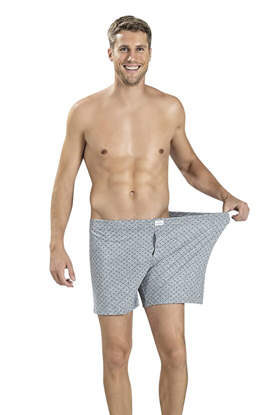 184 Büyük Beden Erkek 3lü Önü Düğmeli Rahat Boxer