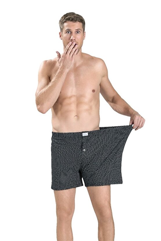 184 Büyük Beden Erkek 3lü Önü Düğmeli Rahat Boxer