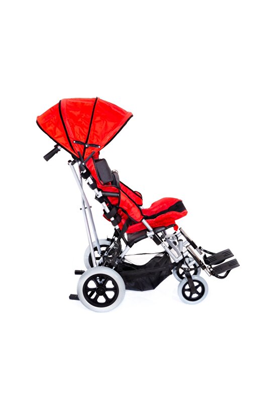 Pediatrik Baston Puset Kırmızı|Alüminyum Şase,Katlanır Kasa,Quick Release Teker DM-BOSS