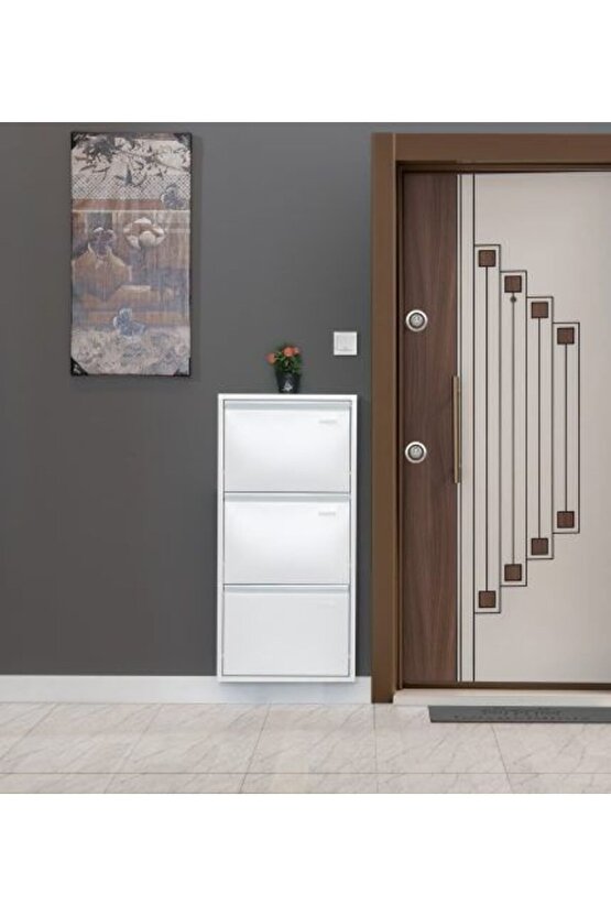 3’lü Metal Ayakkabılık (Beyaz) | Kolay Kurulum, Dayanıklı Yapı