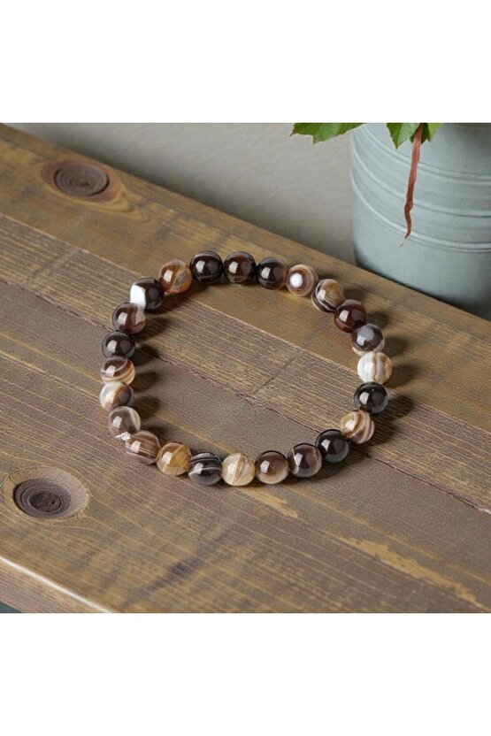 SERTİFİKALI KAHVERENGİ AKİK DOĞAL TAŞ BİLEKLİK 8 MM