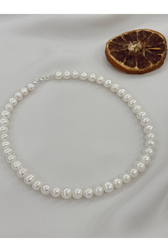 9 mm Gerçek İnci Kolye 925 Ayar Gümüş