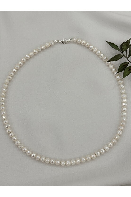 6 MM Gerçek İnci Kolye 925 Ayar Gümüş