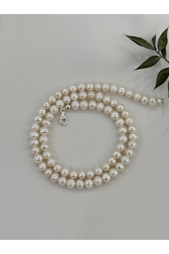 6 MM Gerçek İnci Kolye 925 Ayar Gümüş