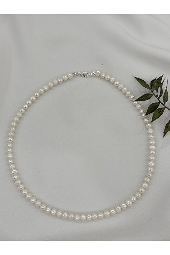 6 MM Gerçek İnci Kolye 925 Ayar Gümüş