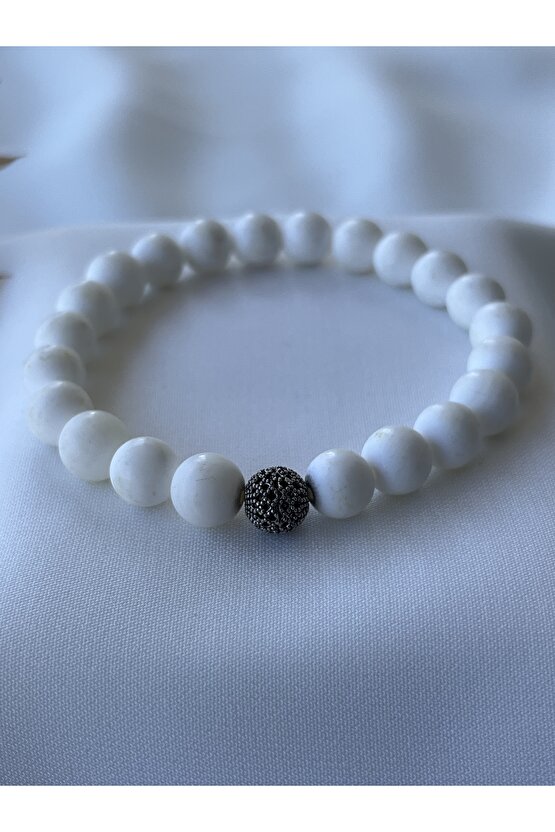 Gümüş Aparatlı Beyaz Mercan Taşlı Bileklik