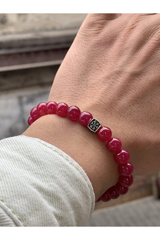 Hakiki Yakut Taşı Gümüş Aparatlı Bileklik