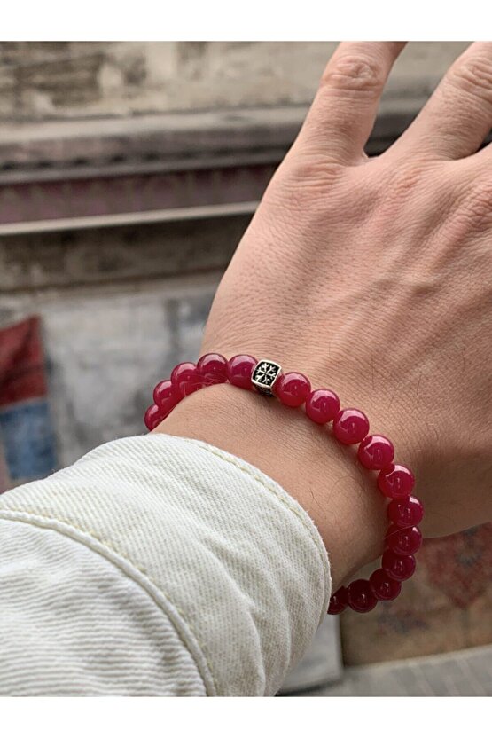 Hakiki Yakut Taşı Gümüş Aparatlı Bileklik