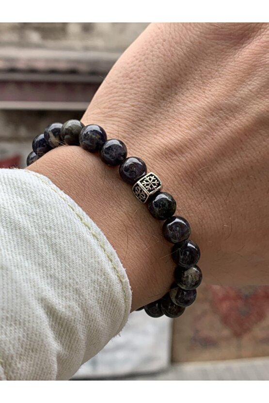 Iyolit Doğal Taşlı Gümüş Aparatlı Bileklik