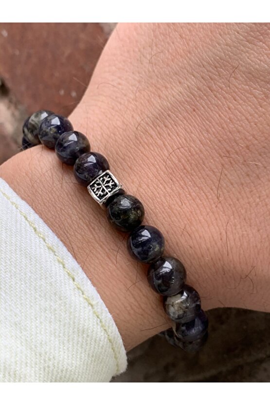 Iyolit Doğal Taşlı Gümüş Aparatlı Bileklik