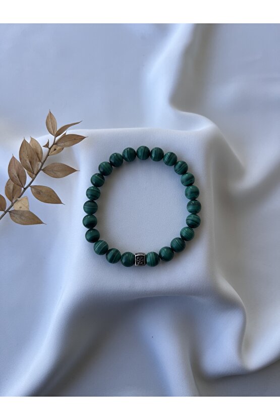 Orijinal Malakit Doğal Taşlı Gümüş Bileklik