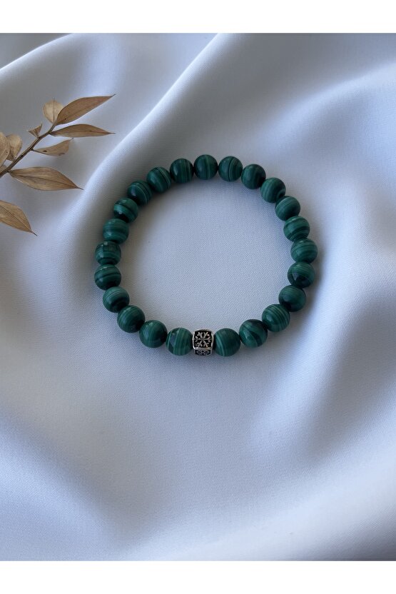 Orijinal Malakit Doğal Taşlı Gümüş Bileklik