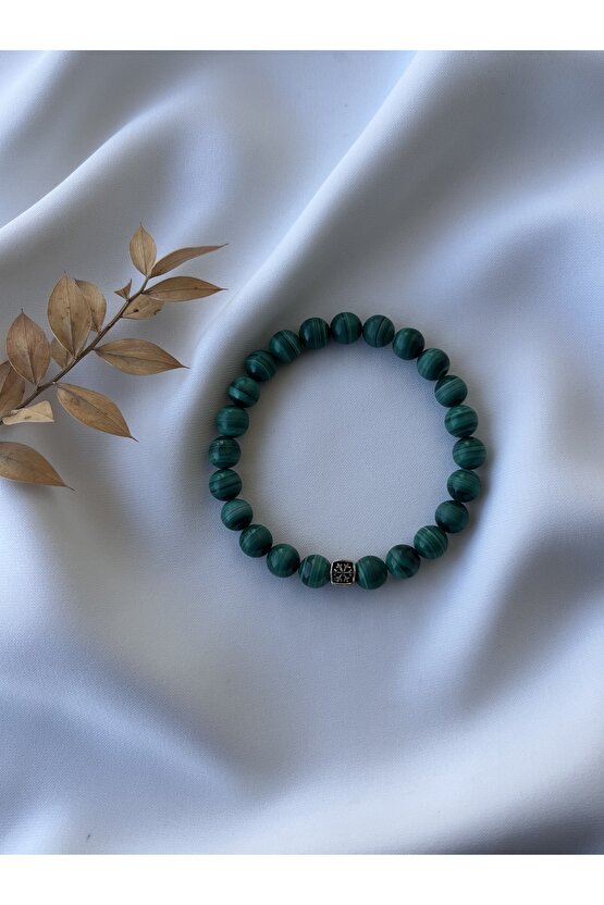Orijinal Malakit Doğal Taşlı Gümüş Bileklik