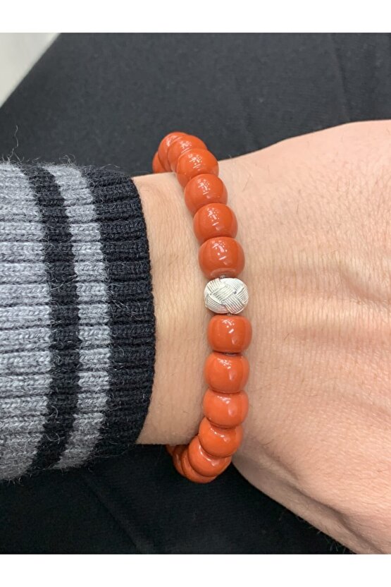 Mercan Doğal Taşlı Gümüş Aparatlı Bileklik