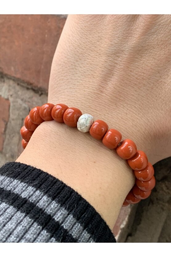 Mercan Doğal Taşlı Gümüş Aparatlı Bileklik