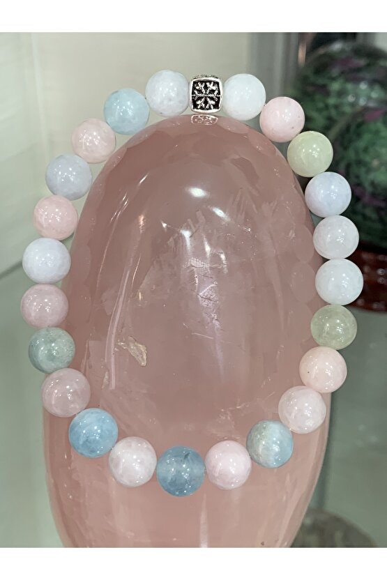 Morganit Doğal Taşlı Gümüş Aparatlı Bileklik