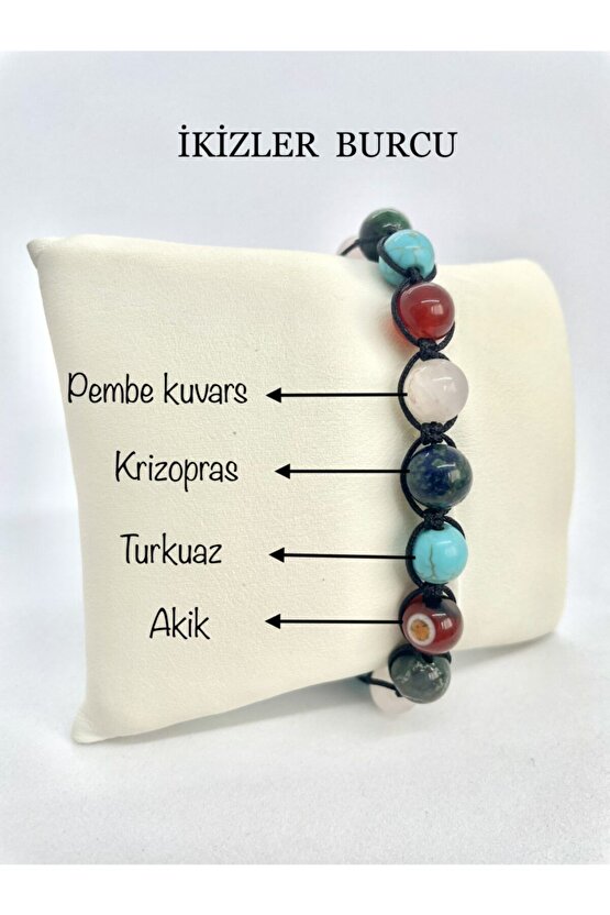 İkizler Burcu Doğaltaş Makrome Bileklik