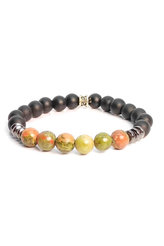 Mat Obsidyen Unakit Bileklik 8 Mm