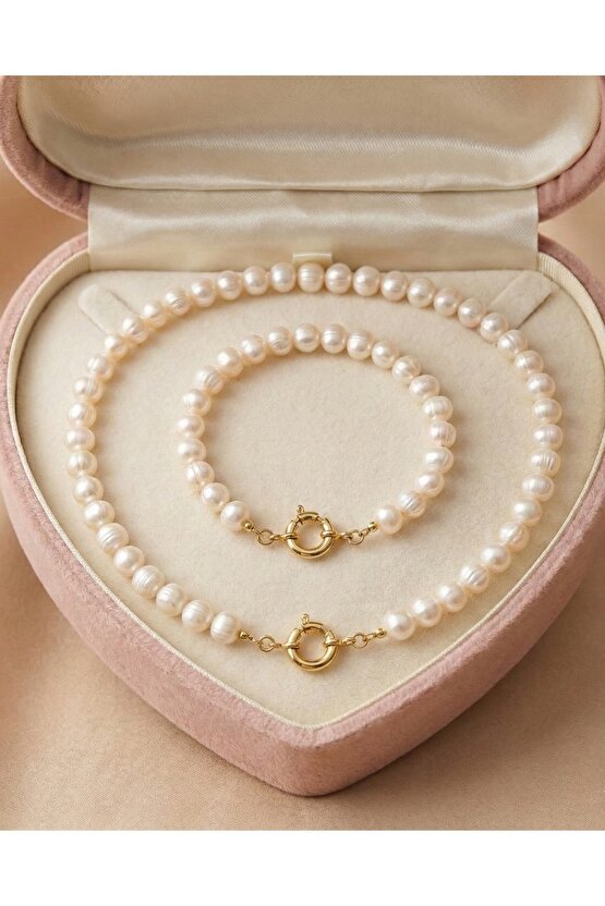 Hakiki İncili Kolye Bileklik Set